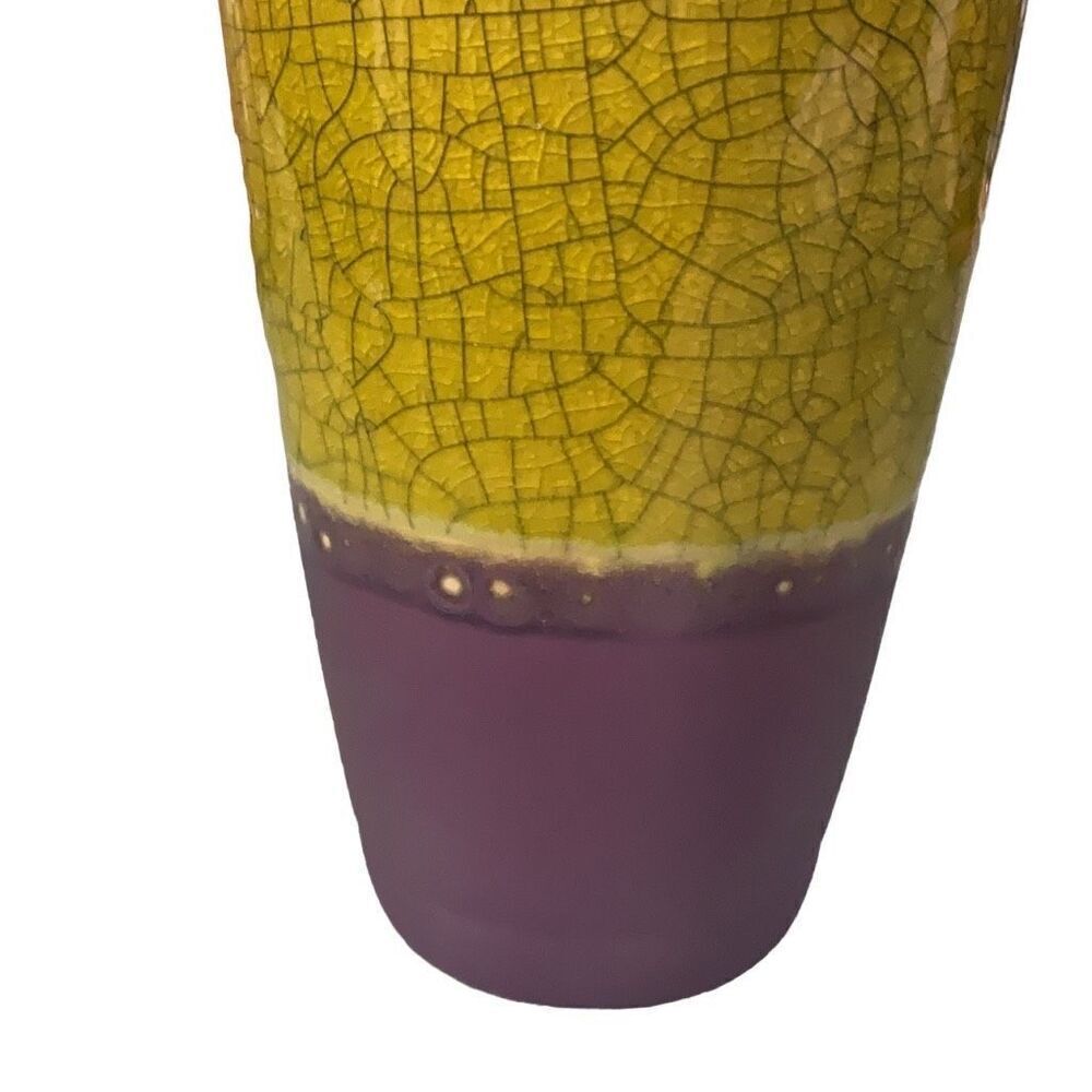 Vintage Green Crackle Glazed Pottery Vase Panda Garden Purple unglazed Bottom 7” - Picture 2 of 5